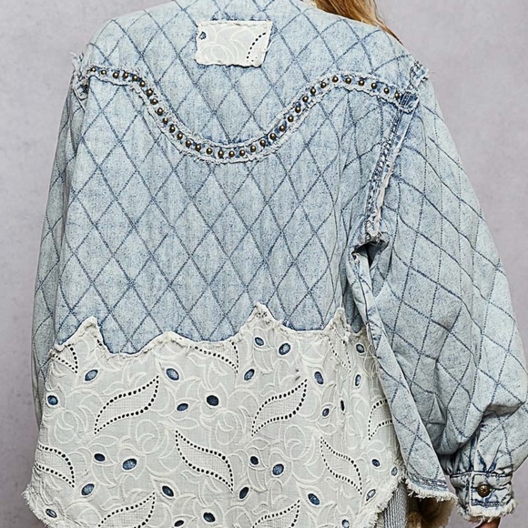 New POL “ Rochester “ POL Quilted Jacket Shirt Shacket Stud Detail Blue Denim - Picture 9 of 10